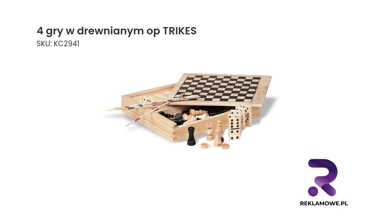 Zestaw czterech gier w drewnianym opakowaniu marki TRIKES