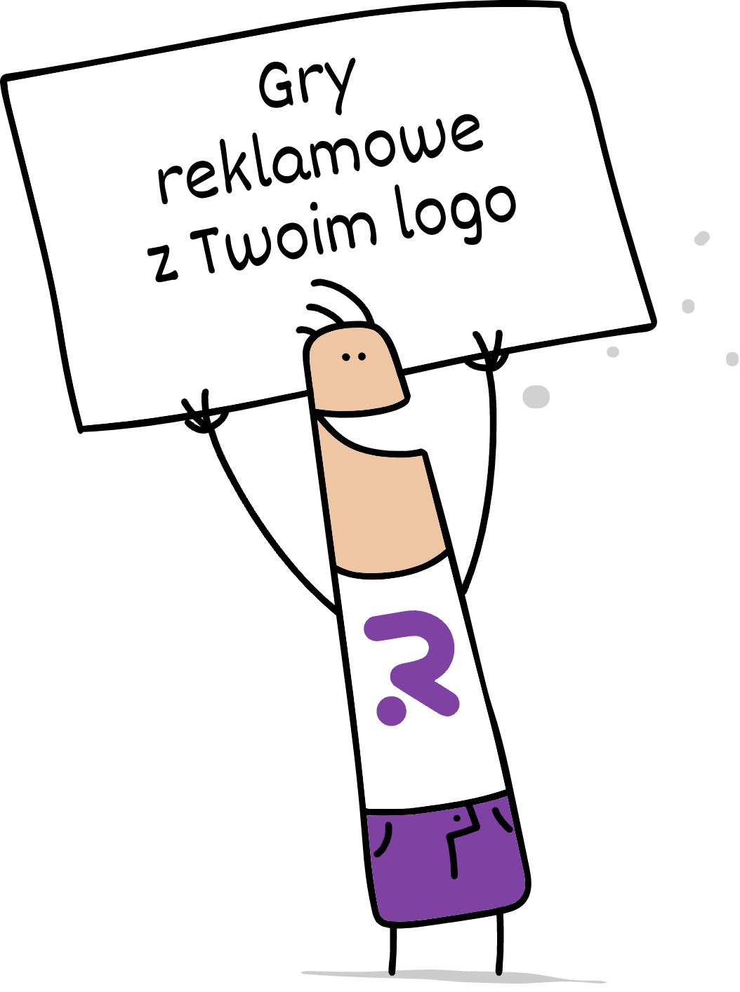 Buddy trzymający napis gry reklamowe z Twoim logo